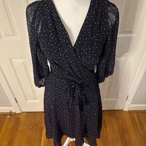 Navy Polka Dot Wrap Dress
